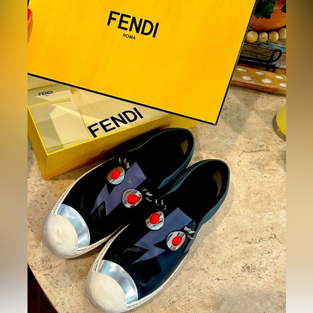 Fendi Black Sneakers with White and Red Accents